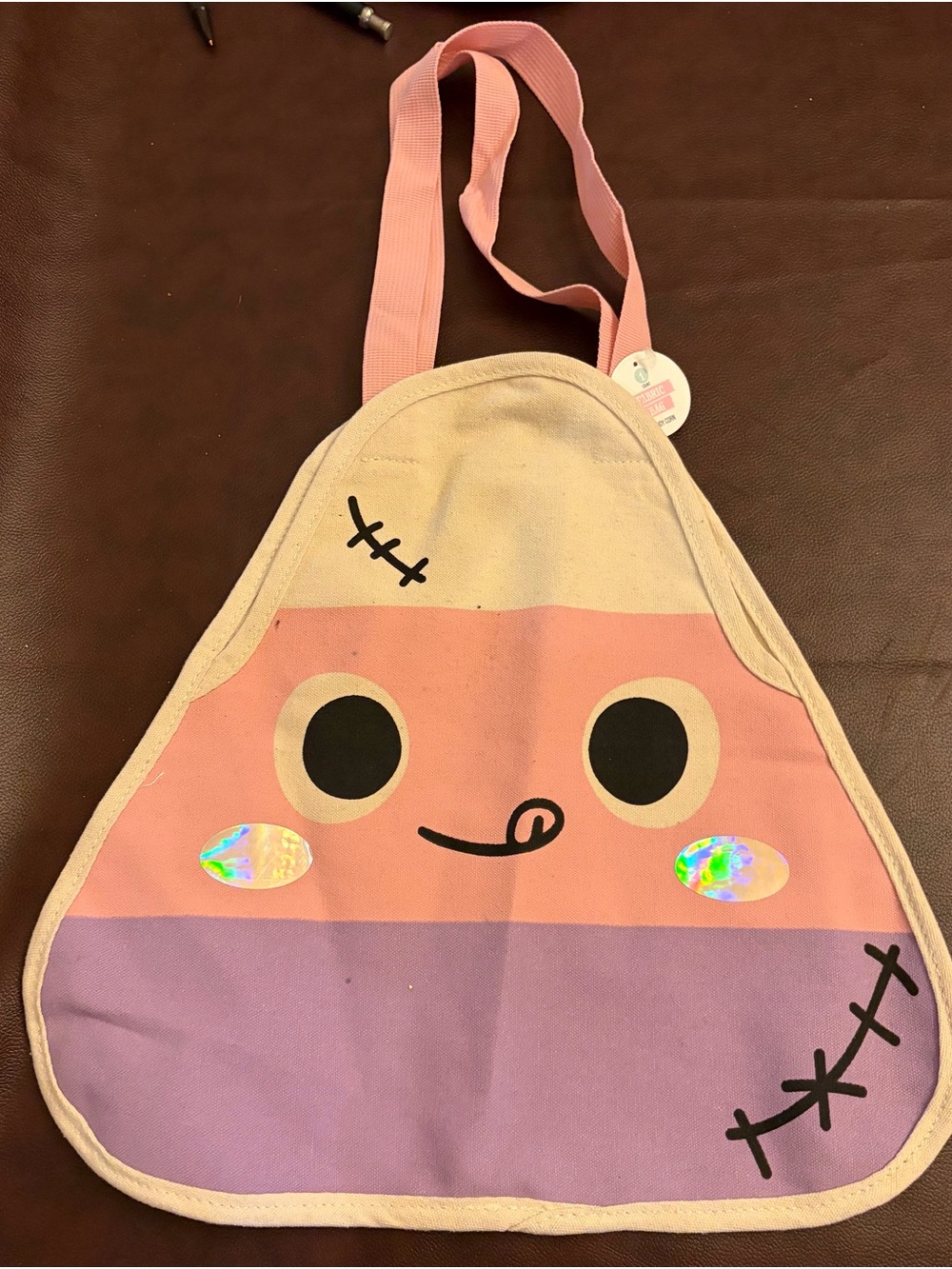 6 for $10 Kids Pink and Purple Cartoon Face Tote Bag for trick or treat